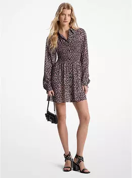 Платье-Рубашка из жоржета с цветочным принтом и сборками Michael Kors, розовый