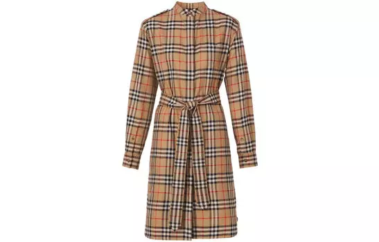 Платье-рубашка Kari Vintage в клетку с завязками на талии Burberry, Light Umber