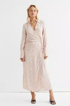 Платье-рубашка-конверт H&amp;M, светло-бежевый/маленькие цветы