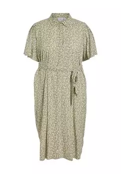 Платье-рубашка, короткий рукав, блузочный воротник, для женщин EVOKED VILA, цвет Oil Gre