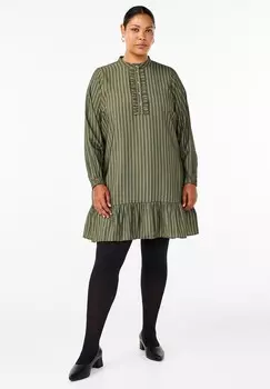 Платье-рубашка KURZES GESTREIFTES MIT RSCHEN Zizzi, зеленый