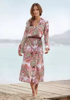 Платье-рубашка LASCANA из крепированной вискозы, платье макси с планкой на пуговицах, летнее платье, цвет Paisley Bedruckt
