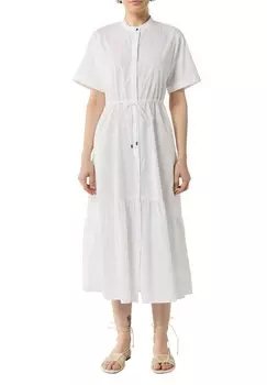 Платье-рубашка LEICHT TRANSPARENTES MIDI MIT EINGRIFFTASCHEN IN TAILLIERTER PASSFORM comma, белый