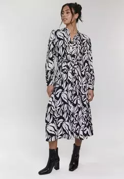 Платье-рубашка LONG SLEEVE COLLAR TIE WAIST NEHRU South Beach, черный