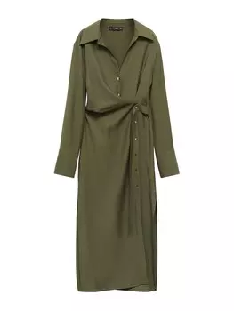 Платье-рубашка MANGO Jolie, хаки