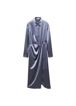 Платье рубашка MANGO Shirt Dress, пыльно-голубой