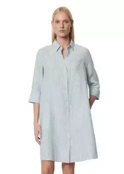 Платье-рубашка Marc O'Polo, тонкие полоски, свободный А-образный силуэт, разрезы в боковых швах, зеленый