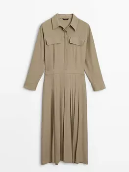 Платье-рубашка Massimo Dutti Box Pleat, светло-коричневый