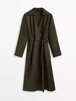 Платье-рубашка Massimo Dutti Long Linen, темно-зеленый