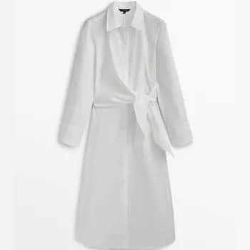 Платье-рубашка Massimo Dutti Poplin With Knot Detail, белый