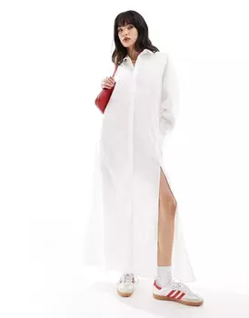 Платье-рубашка макси Asos Design With High Double Split, белый