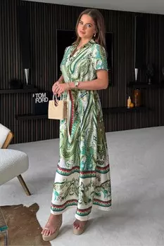 Платье-Рубашка макси Aurora с принтом внизу Girl In Mind, зеленый