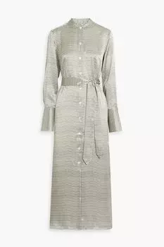 Платье-рубашка макси из шелкового атласа с принтом Connell EQUIPMENT, зеленый