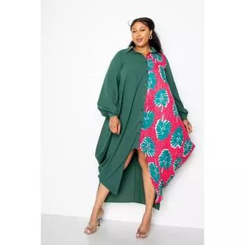 Платье-рубашка макси с принтом и драпировкой FASHNZFAB, бирюзовый/мультиколор