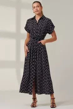 Платье рубашка макси с заниженной линией плеч Jolie Moi, черный
