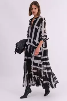 Платье рубашка макси Sunset с многоярусной юбкой в стиле бохо с абстрактными принтами Religion, черный