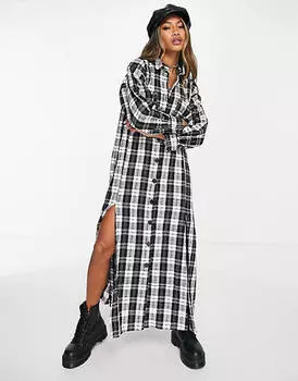 Платье-рубашка макси в моноклетку из букле ASOS DESIGN