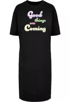 Платье-рубашка Merchcode " Merchcode Women's Ladies Good Things Oversized Платье-футболка с разрезом" (1 шт.), черный