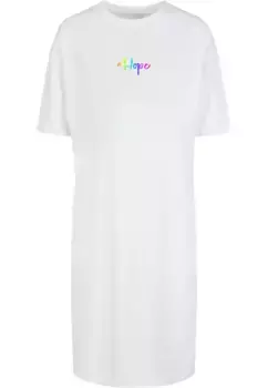 Платье-рубашка Merchcode "Женское женское платье-футболка с разрезом Rainbow Rainbow Oversized" (1 шт.), белый