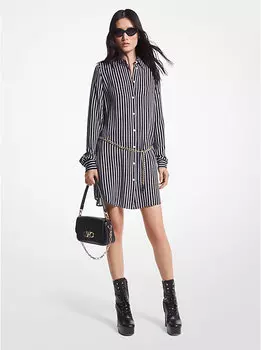 Платье-рубашка Michael Michael Kors Striped Georgette Belted, черный