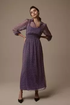 Платье рубашка мидакси из шифона цвета василька из коттама Laura Ashley, синий