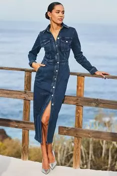 Платье-Рубашка Midaxi застегивающееся на пуговицы Sosandar, синий