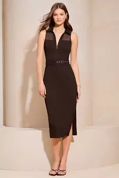 Платье-Рубашка миди без рукавов из гибридной сетки с поясом Lipsy, черный