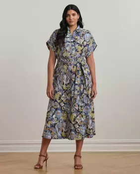 Платье-рубашка миди больших размеров с поясом Lauren Ralph Lauren, синий