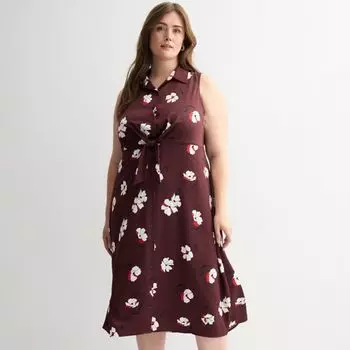 Платье-рубашка миди больших размеров с завязкой спереди Nine West, цвет plum kiki floral
