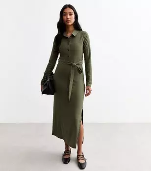 Платье-рубашка миди цвета хаки со складками New Look, хаки