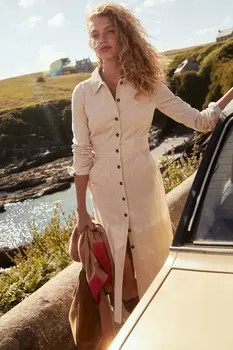 Платье рубашка миди Flora вельвет Boden, бежевый