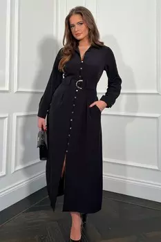 Платье рубашка миди Grace с пряжкой Girl In Mind, черный