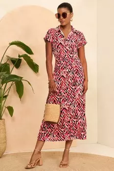 Платье рубашка миди из джерси с застежкой на пуговицы Love & Roses, розовый