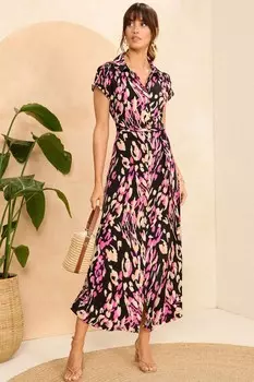 Платье рубашка миди из джерси с застежкой на пуговицы Love & Roses, розовый