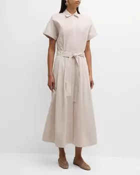 Платье-рубашка миди из хлопка в полоску с поясом Lafayette 148 New York, цвет Plaster Multi