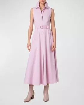 Платье-рубашка миди из хлопкового денима со спортивным поясом Akris, цвет Lotus