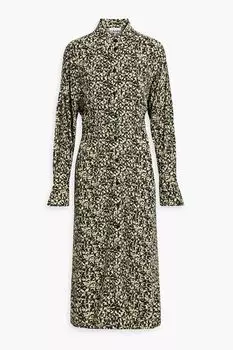 Платье-рубашка миди из крепа с принтом GANNI, шартрез