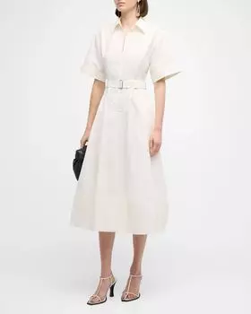 Платье-рубашка миди из поплина с короткими рукавами и поясом Deanna SIMKHAI, цвет White