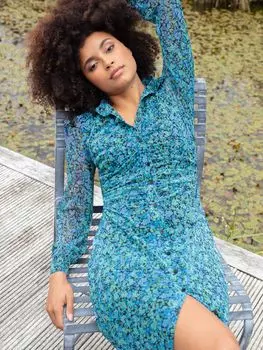 Платье-рубашка миди из сетки с цветочным принтом Ro&Zo, синий