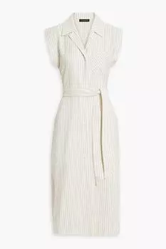 Платье-рубашка миди из смесовой льняной ткани в тонкую полоску RAG & BONE, слоновая кость