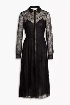 Платье-рубашка миди Leavers со сборками из шелкового кружева VALENTINO GARAVANI, черный