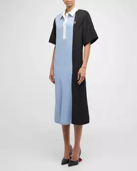Платье-рубашка миди миди с цветными блоками и короткими рукавами Loewe, цвет Dstblu Blk