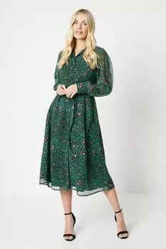 Платье-рубашка миди Petite с цветочным принтом Wallis, зеленый