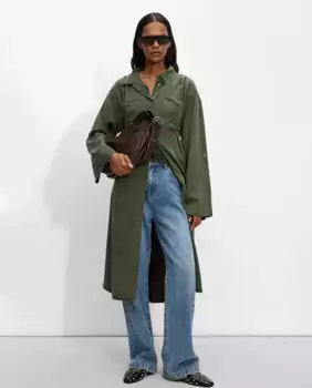 Платье-рубашка миди с длинными рукавами Parfois, цвет Kaki