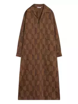 Платье-рубашка миди с геометричным принтом MAX MARA, коричневый