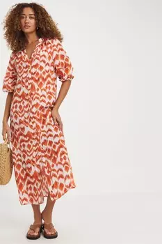 Платье рубашка миди с гофрированными рукавами фонариками Jd Williams, оранжевый