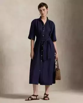 Платье-рубашка миди с коротким рукавом Polo Ralph Lauren, тёмно-синий