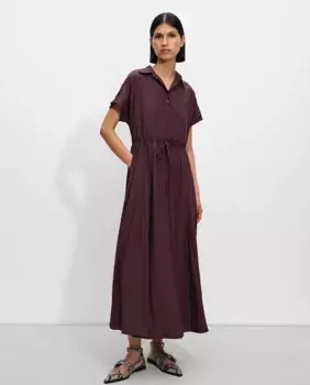 Платье-рубашка миди с короткими рукавами и регулируемой кулиской Parfois, цвет Granate