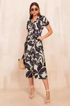 Платье рубашка миди с короткими рукавами и поясом Friends Like These, черный