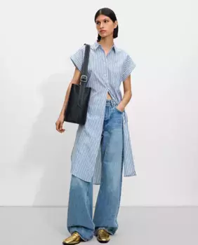 Платье-рубашка миди с короткими рукавами и полосатым принтом Parfois, синий